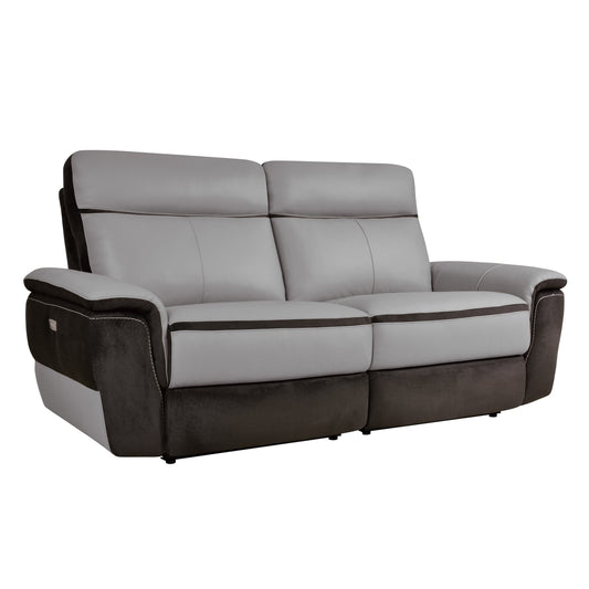 Homelegance Laertes Power Reclining Loveseat in Charcoal and Taupe Gray 8318-2PW