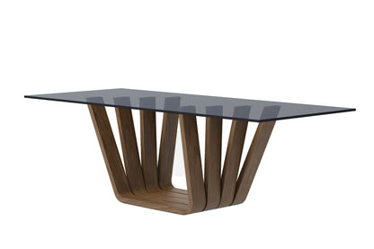 Modrest Solvang Contemporary Grey Glass Walnut Rectangular Dining Table