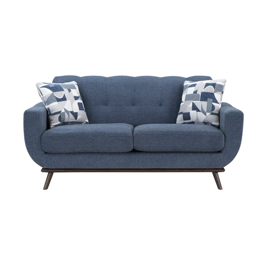 Homelegance Everton Loveseat in Blue Chenille with Tufted Back 8341BL-2RV