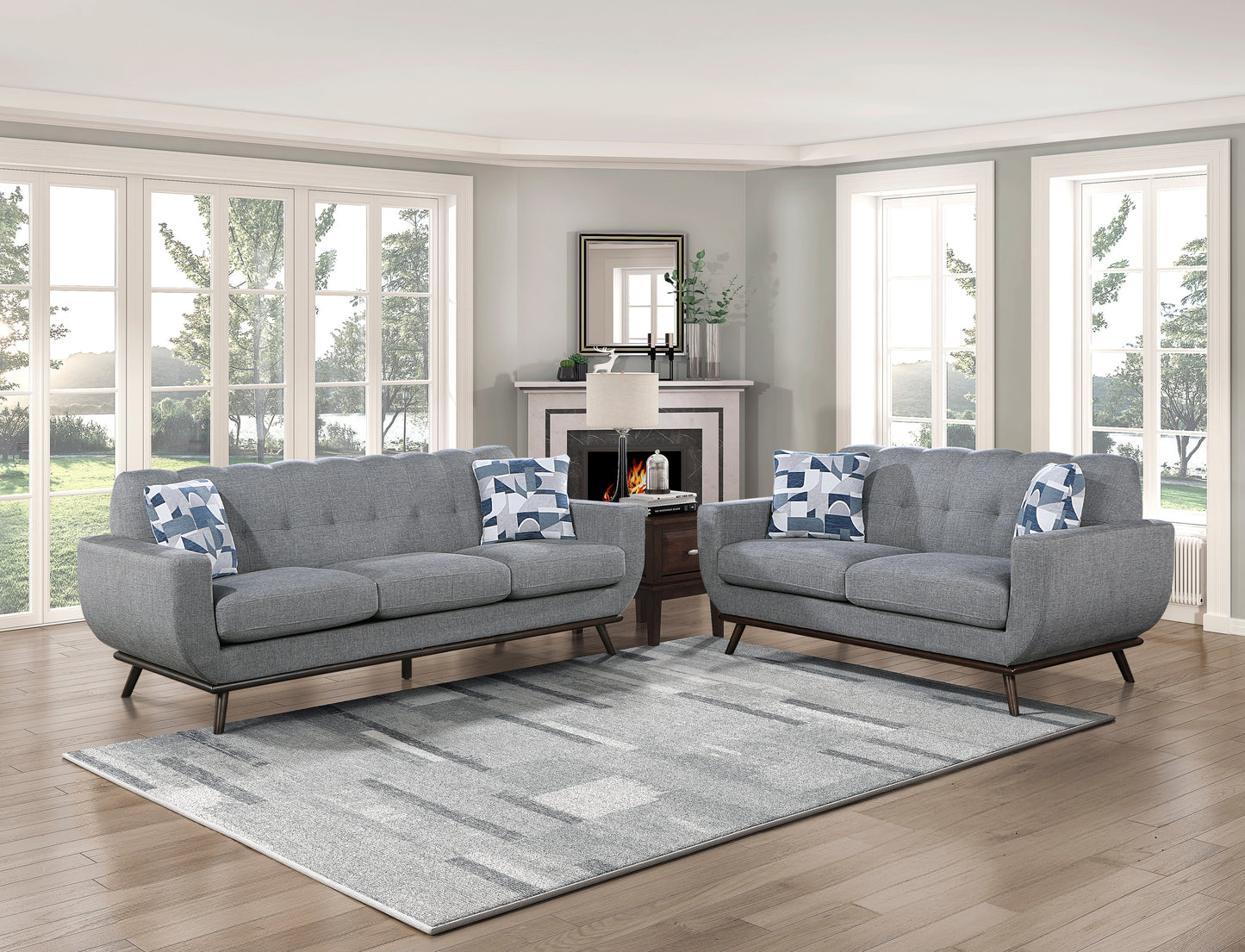 Homelegance Everton Loveseat in Gray Chenille with Reversible Cushions 8341GY-2RV