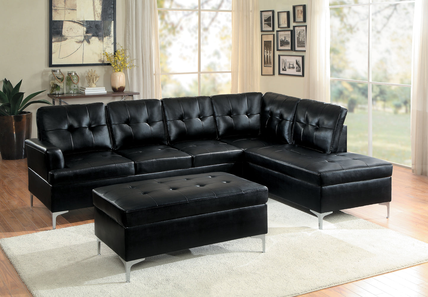 Homelegance Barrington Black Faux Leather Ottoman Bench 8378BLK-4