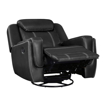 Homelegance Littleton Reclining Swivel Glider Chair in Black Faux Leather 8516BK-1