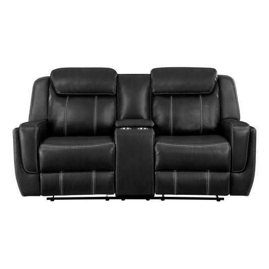 Homelegance Littleton Loveseat Reclining with Center Console in Black 8516BK-2