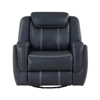 Homelegance Littleton Swivel Glider Reclining Chair in Blue Faux Leather 8516BU-1