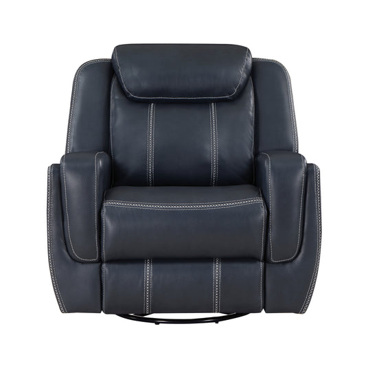 Homelegance Littleton Swivel Glider Reclining Chair in Blue Faux Leather 8516BU-1