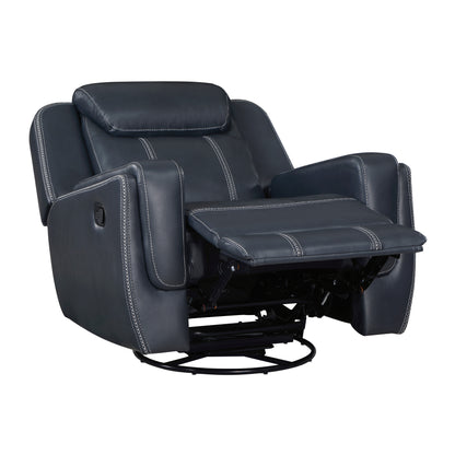 Homelegance Littleton Swivel Glider Reclining Chair in Blue Faux Leather 8516BU-1