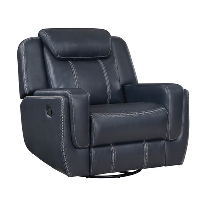 Homelegance Littleton Swivel Glider Reclining Chair in Blue Faux Leather 8516BU-1