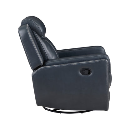 Homelegance Littleton Swivel Glider Reclining Chair in Blue Faux Leather 8516BU-1