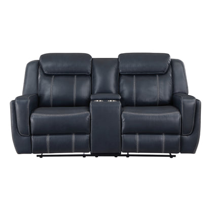Homelegance Littleton Loveseat Reclining in Blue with Center Console 8516BU-2