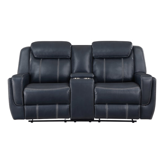 Homelegance Littleton Loveseat Reclining in Blue with Center Console 8516BU-2