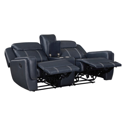 Homelegance Littleton Loveseat Reclining in Blue with Center Console 8516BU-2