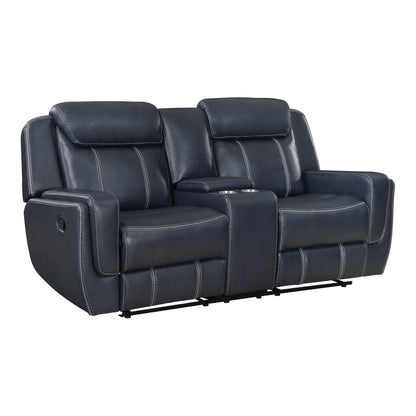 Homelegance Littleton Loveseat Reclining in Blue with Center Console 8516BU-2