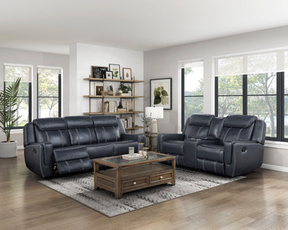 Homelegance Littleton Loveseat Reclining in Blue with Center Console 8516BU-2
