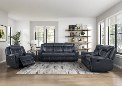 Homelegance Littleton Swivel Glider Reclining Chair in Blue Faux Leather 8516BU-1