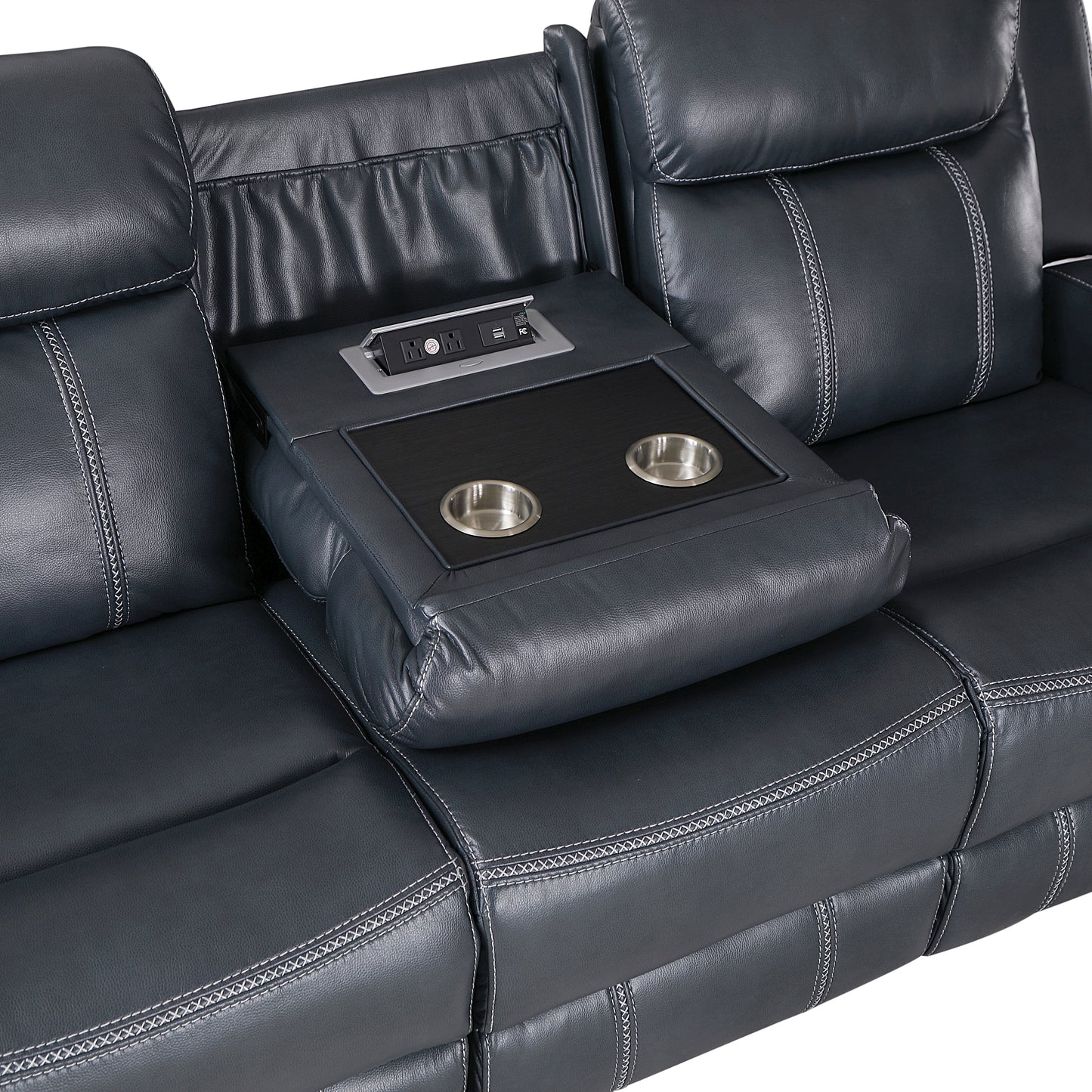 Homelegance Littleton Blue Faux Leather Dual Reclining Sectional Sofa 8516BU-3