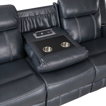 Homelegance Littleton Blue Faux Leather Dual Reclining Sectional Sofa 8516BU-3