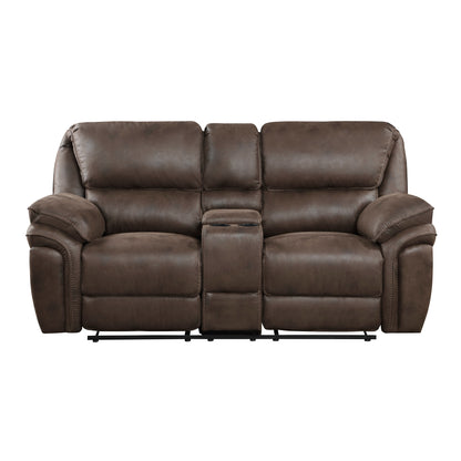 Homelegance Proctor Brown Reclining Loveseat with Center Console 8517BRW-2