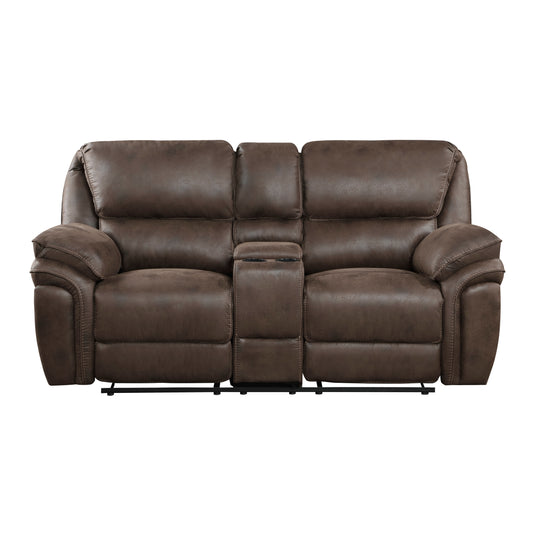 Homelegance Proctor Brown Reclining Loveseat with Center Console 8517BRW-2