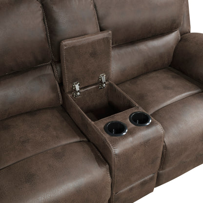 Homelegance Proctor Brown Reclining Loveseat with Center Console 8517BRW-2