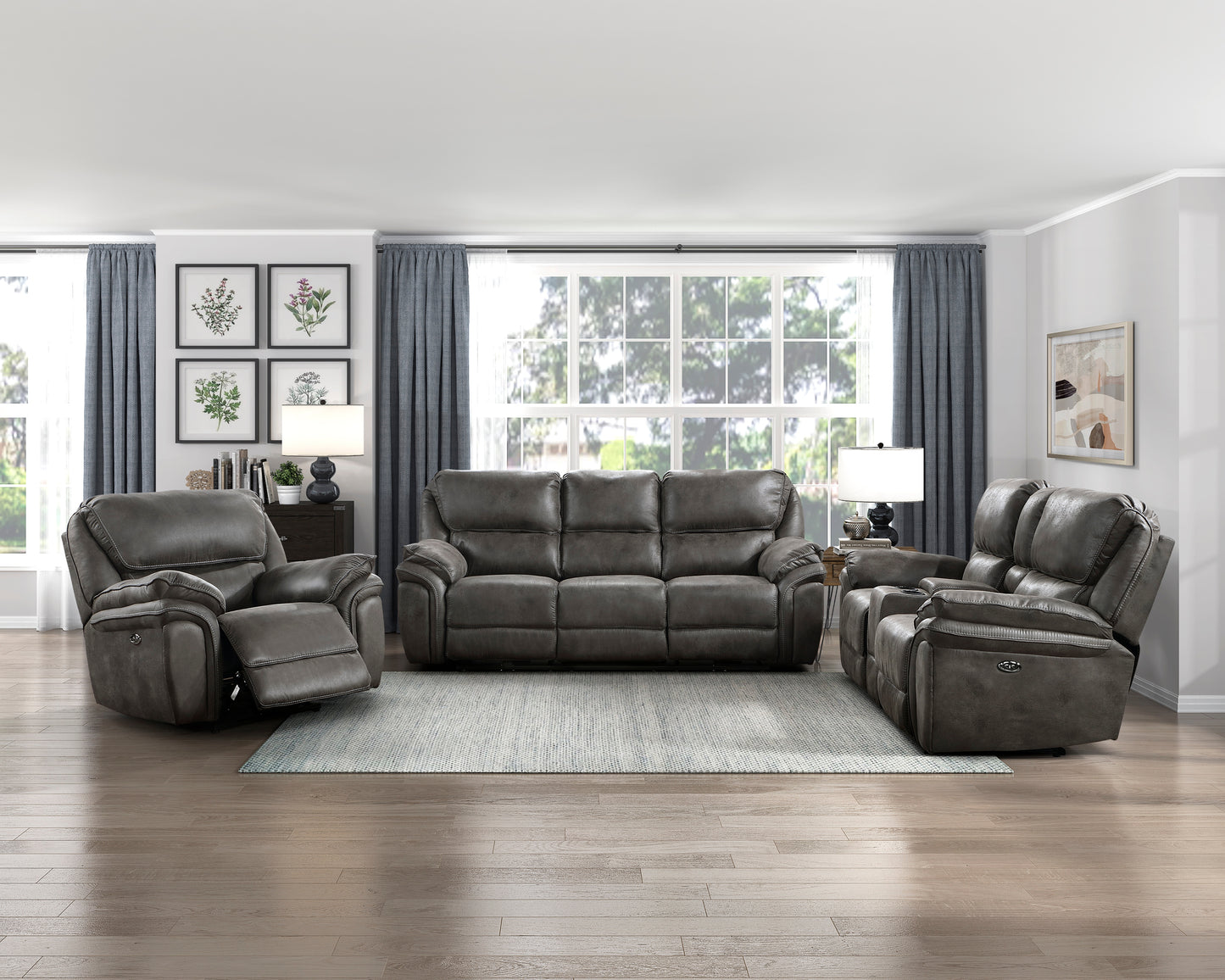 Homelegance Proctor Reclining Chair Power Recliner in Polished Gray Microfiber 8517GRY-1PW