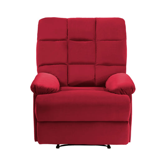 Homelegance Colin Reclining Chair in Red Velvet with Tab Pull Motion 8525RD-1