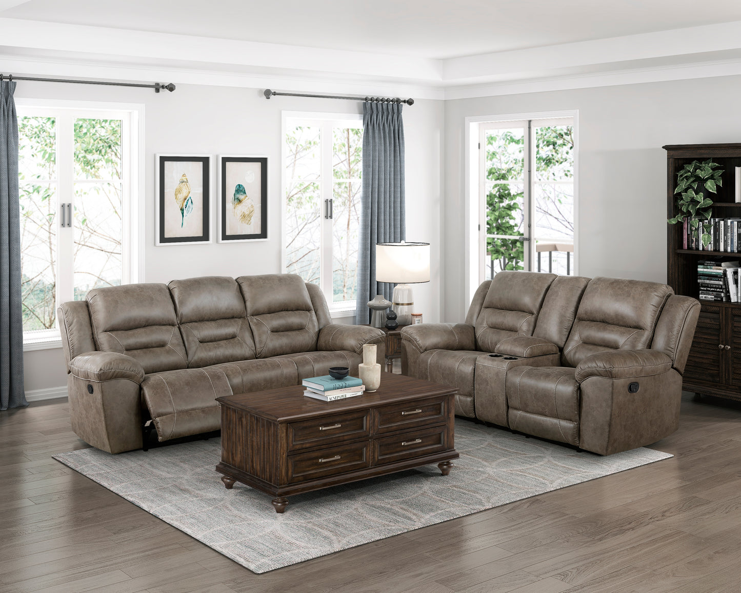 Homelegance Hazen Brown Reclining Loveseat with Center Console 8538BR-2