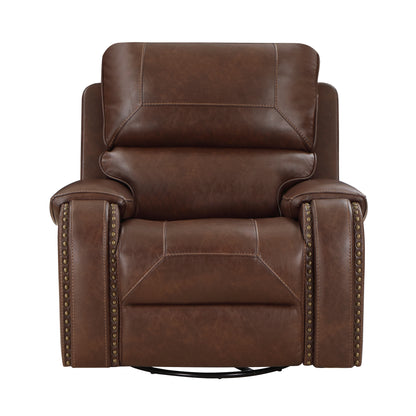 Homelegance Newnan Swivel Glider Reclining Chair in Brown Faux Leather 8549BRW-1