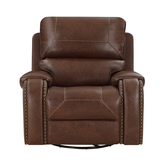 Homelegance Newnan Swivel Glider Reclining Chair in Brown Faux Leather 8549BRW-1