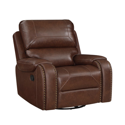 Homelegance Newnan Swivel Glider Reclining Chair in Brown Faux Leather 8549BRW-1