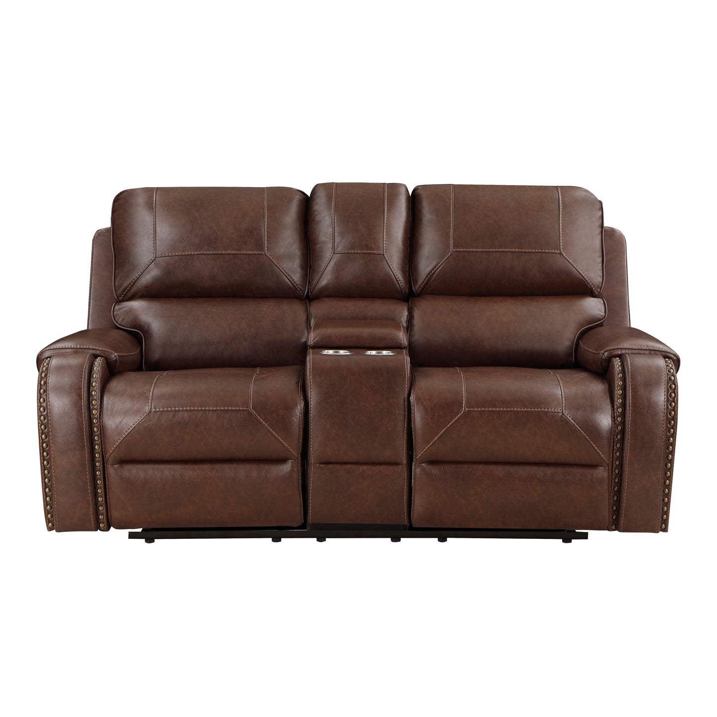 Homelegance Newnan Brown Glider Reclining Loveseat with Center Console 8549BRW-2