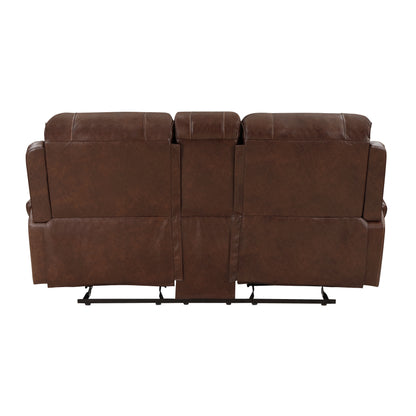 Homelegance Newnan Brown Glider Reclining Loveseat with Center Console 8549BRW-2
