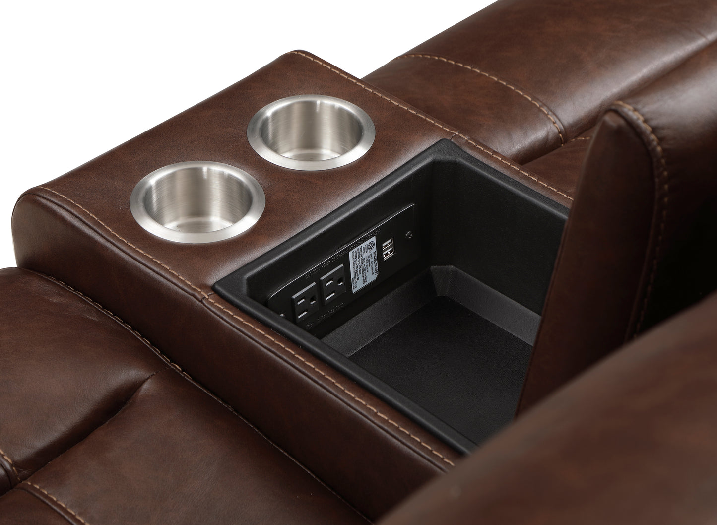 Homelegance Newnan Brown Glider Reclining Loveseat with Center Console 8549BRW-2