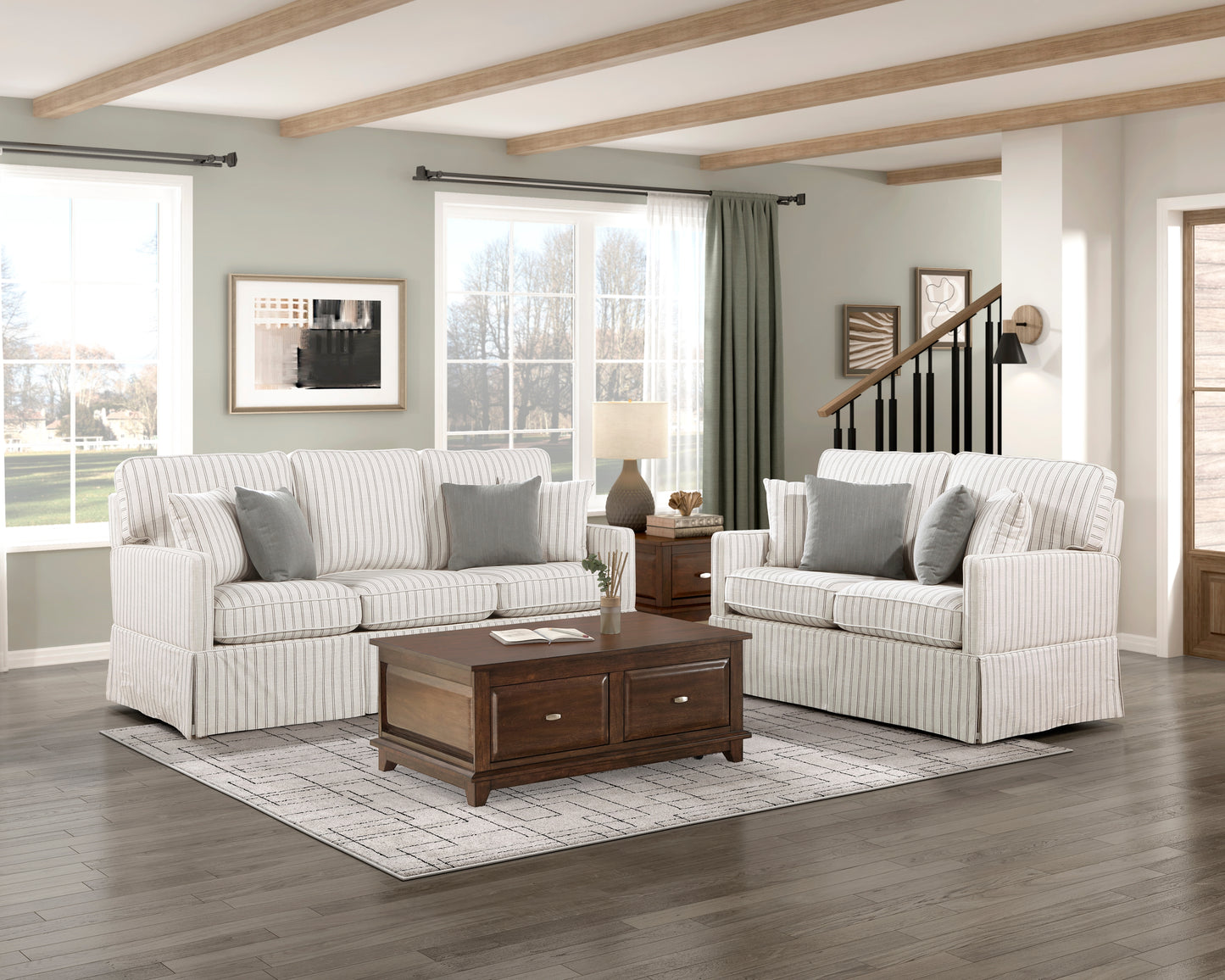 Homelegance Hampstead Loveseat in White and Gray Stripe 8557-2
