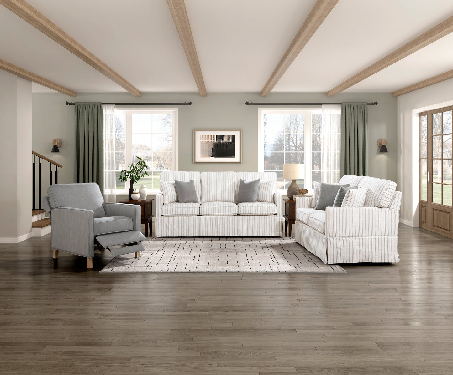 Homelegance Hampstead Loveseat in White and Gray Stripe 8557-2