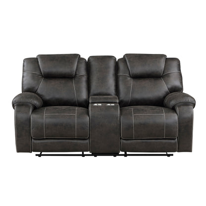 Homelegance Gainesville Loveseat Reclining with Center Console in Chocolate 8560PM-2