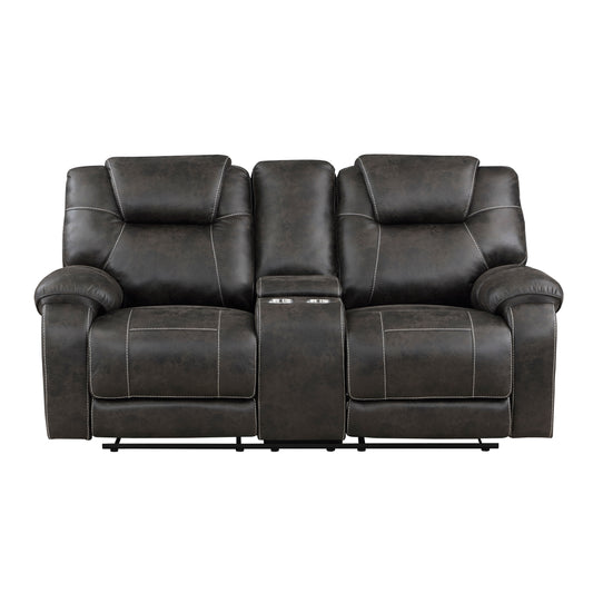 Homelegance Gainesville Loveseat Reclining with Center Console in Chocolate 8560PM-2