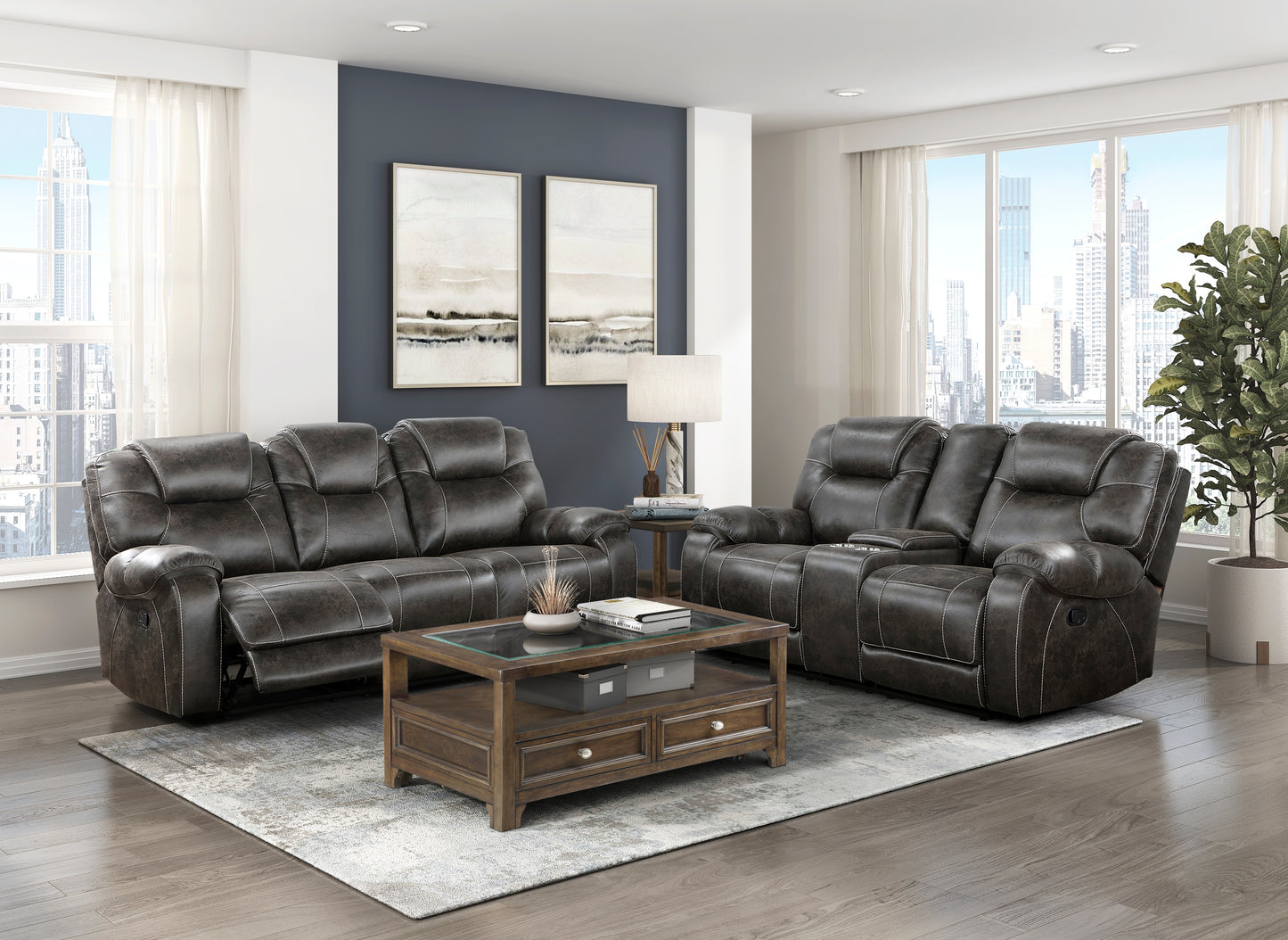Homelegance Gainesville Loveseat Reclining with Center Console in Chocolate 8560PM-2