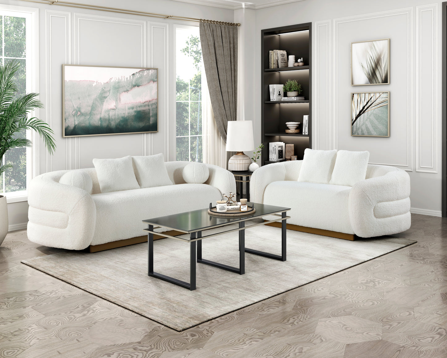 Homelegance Novella Loveseat in White Sherpa Fabric 8568WH-2