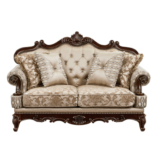 Homelegance Balthasar Loveseat in Brown Chenille with Cherry Finish 8570-2