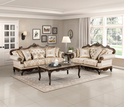 Homelegance Balthasar Loveseat in Brown Chenille with Cherry Finish 8570-2