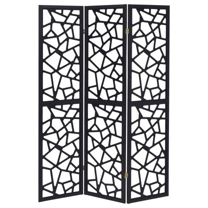 Nailan 3-Panel Room Divider Folding Screen Black Open Mosaic