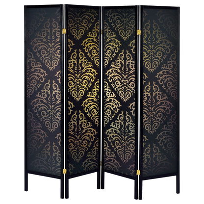 Haidera 4-Panel Room Divider Folding Screen Black Damask