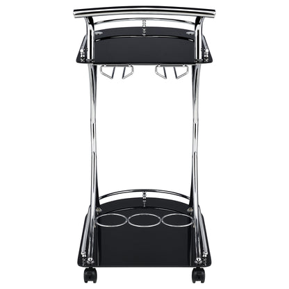 Elfman 2-tier Glass Shelf Metal Bar Cart Black and Chrome