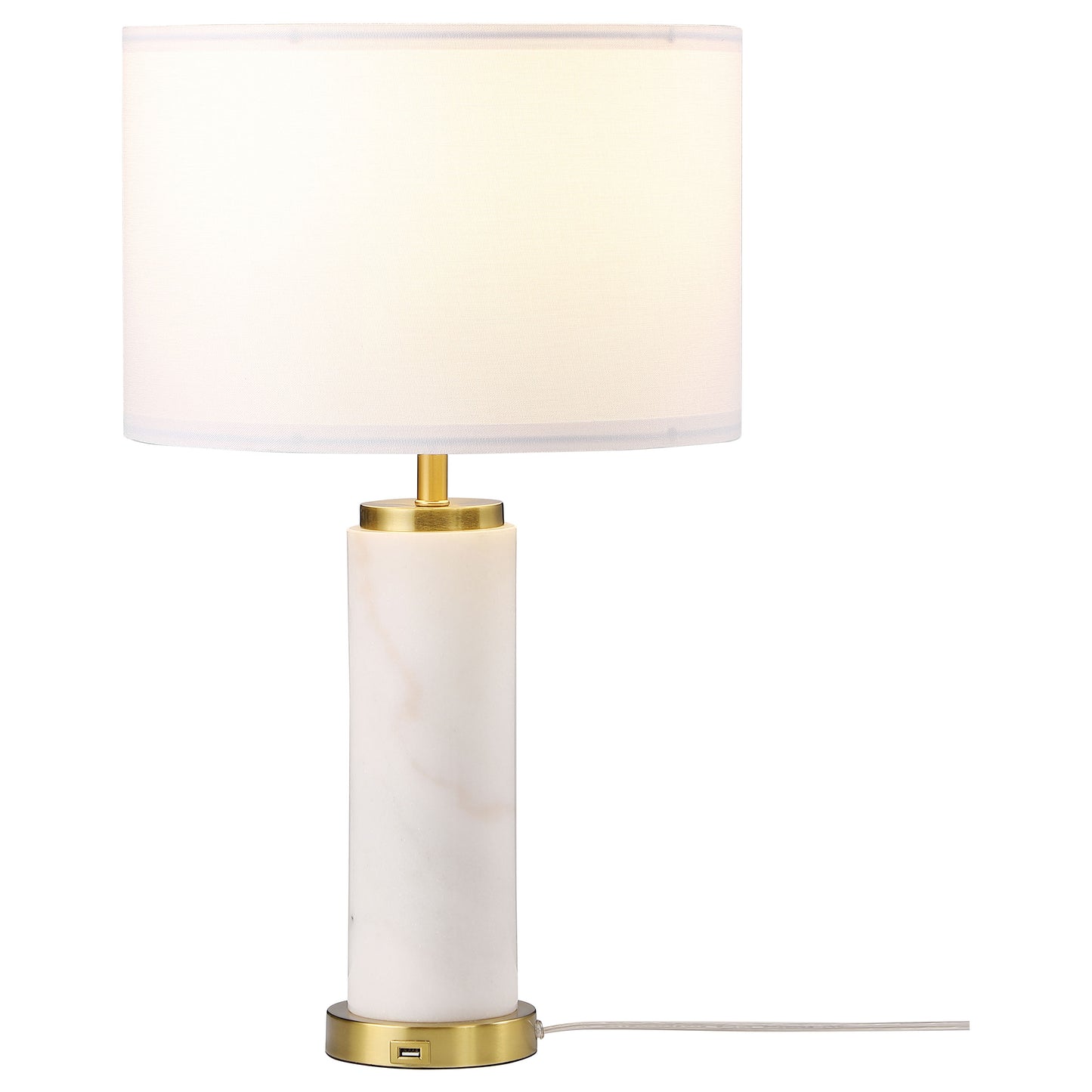 Lucius 25-inch Drum Shade Marble Body Table Lamp White