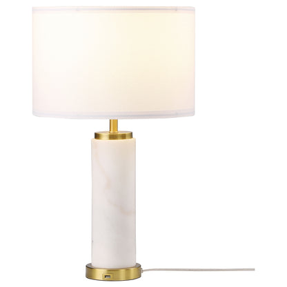 Lucius 25-inch Drum Shade Marble Body Table Lamp White