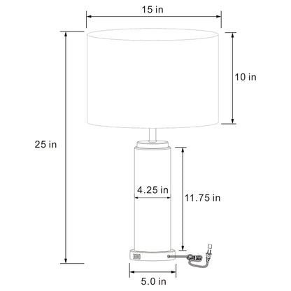 Lucius 25-inch Drum Shade Marble Body Table Lamp White