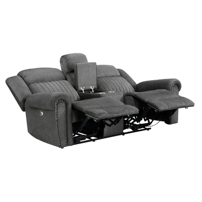 Homelegance Brennen Loveseat Power Reclining Charcoal with Center Console 9204CC-2PW