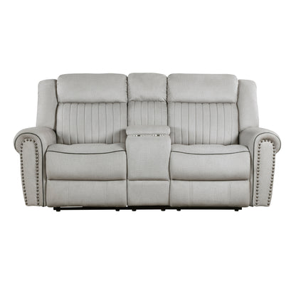 Homelegance Brennen Loveseat Power Reclining Mist with Center Console 9204MT-2PW