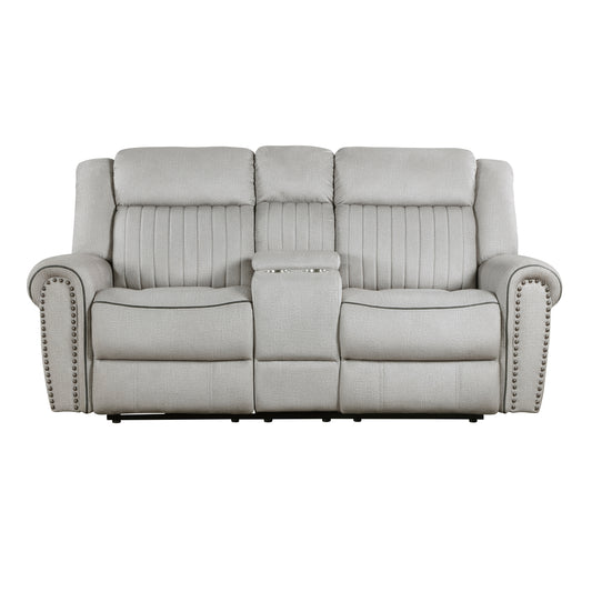 Homelegance Brennen Loveseat Power Reclining Mist with Center Console 9204MT-2PW