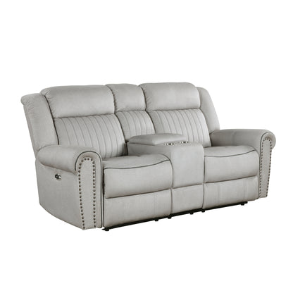 Homelegance Brennen Loveseat Power Reclining Mist with Center Console 9204MT-2PW